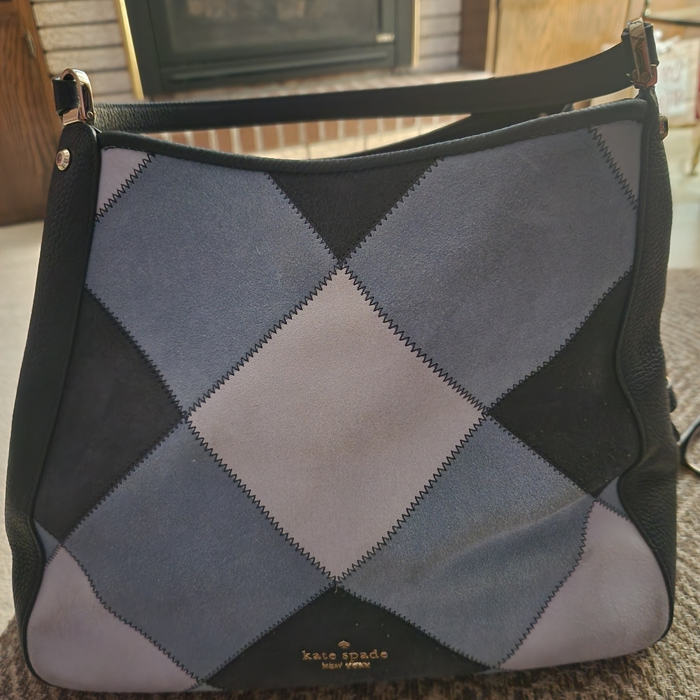 kate spade Patchwork Leather Shoulder Bag in Blue and Gray